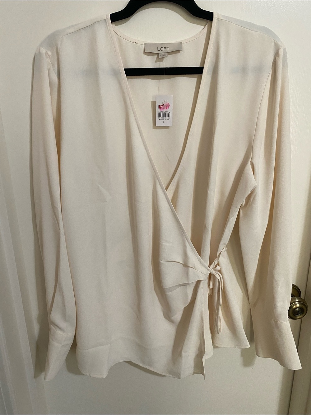 LOFT Cream Tie-Waist Wrap Blouse